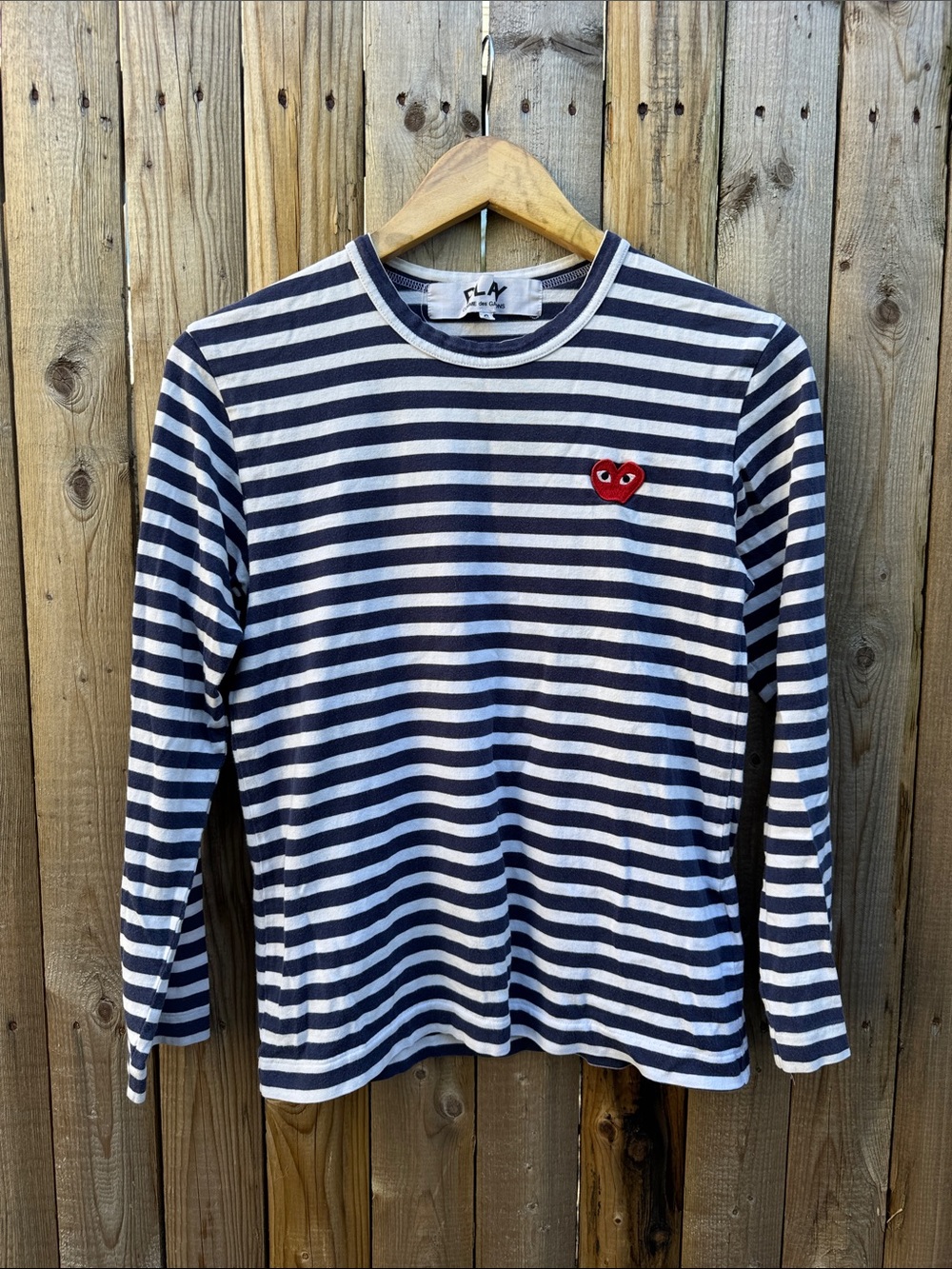 Comme des Garcons play Navy and White Striped Long-Sleeve Tee